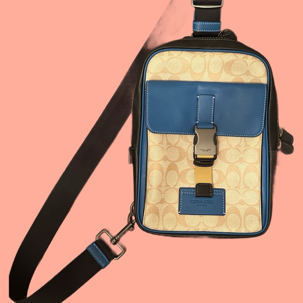 Coach Blue and Tan Cossbody Bag